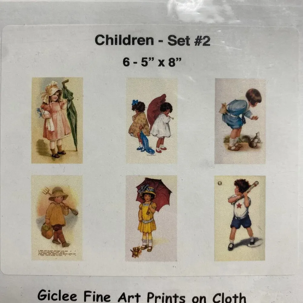 Giclee Children Set 2 Fine Art Prints On Cloth 5